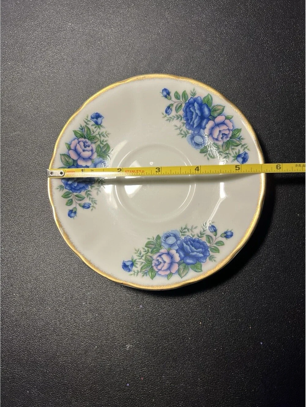 Robinson Design 1989 Orphan Saucer English Garden Blue Lavender Roses, 5.5”